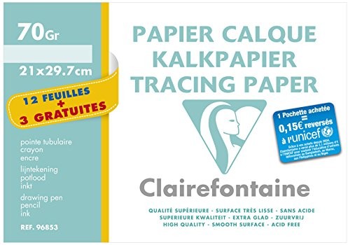 Clairefontaine papier przezroczysty, 21 X 297 MM, 12 + 3 arkuszy, przezroczysty, 2 sztuki 196853AMZC