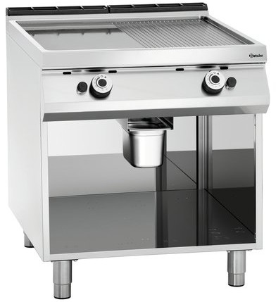 Bartscher Płyta grillowa gazowa z płytą stalową 1/2 gładka i 1/2 ryflowana | 18000W | 800x900x(H)900mm 2955061