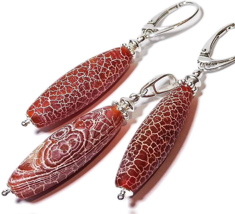 Arande AGAT OGNISTY srebrny komplet KOLCZYKI WISIOREK NATURALNE AGATY 702114