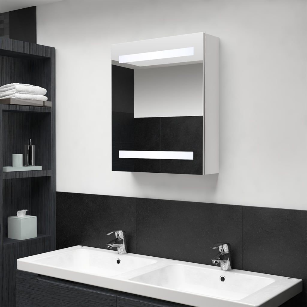 vidaXL Szafka łazienkowa z lustrem i LED lśniąca biel 50x14x60 cm 326486