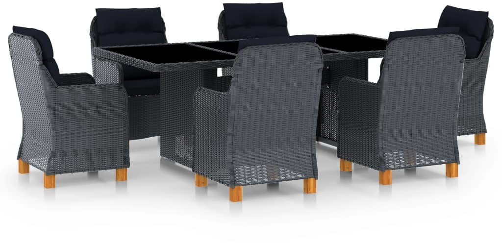 vidaXL 7-cz. zestaw mebli ogrodowych, poduszki, rattan PE, ciemnoszary 3060165