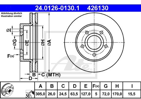ATE 24.0126-0130.1 TARCZA HAMULCOWA PRZÓD JEEP GRAND CHEROKEE 99-