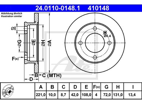 ATE TARCZA HAM 24.0110-0148.1 FORD FIESTA II 1.0, 1.1 83-89, 1.4 86-89  24.0110-0148.1