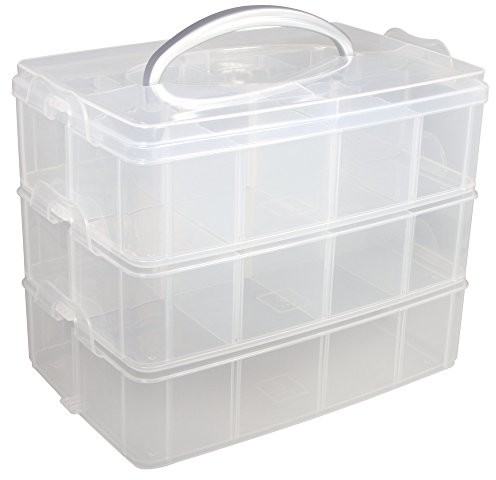 RAYHER HOBBY Rayher pudełko do sortowania z uchwytem do przenoszenia, 3 poziomy, łącznie 17 przegródek, wymiary: 23,1 x 15,6 x 18,5 cm. 39320000