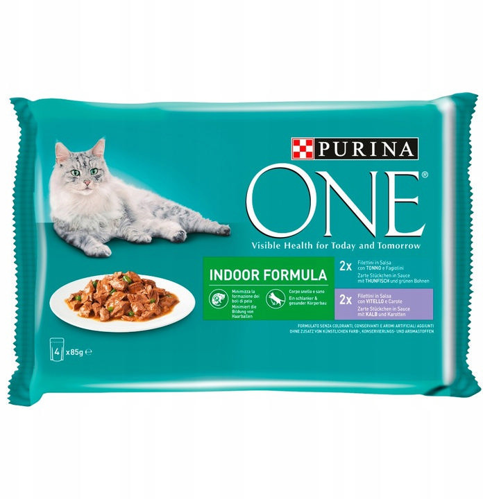 Purina ONE Indoor Mokra Karma Kot MIX SMAKÓW 4x 85g 12433356-ONE-IN-85-4