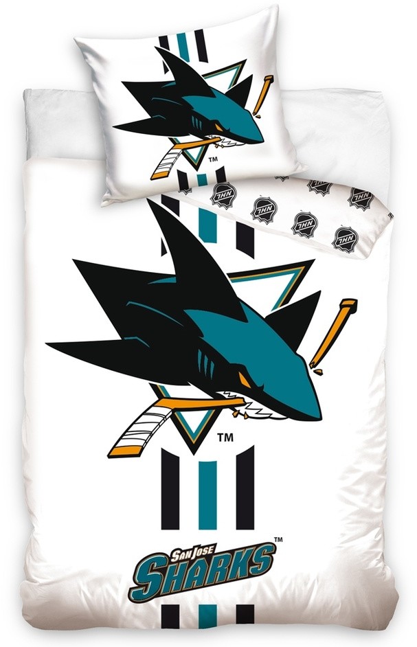 Pościel bawełniana NHL San Jose Sharks White, 140 x 200 cm, 70 x 90 cm