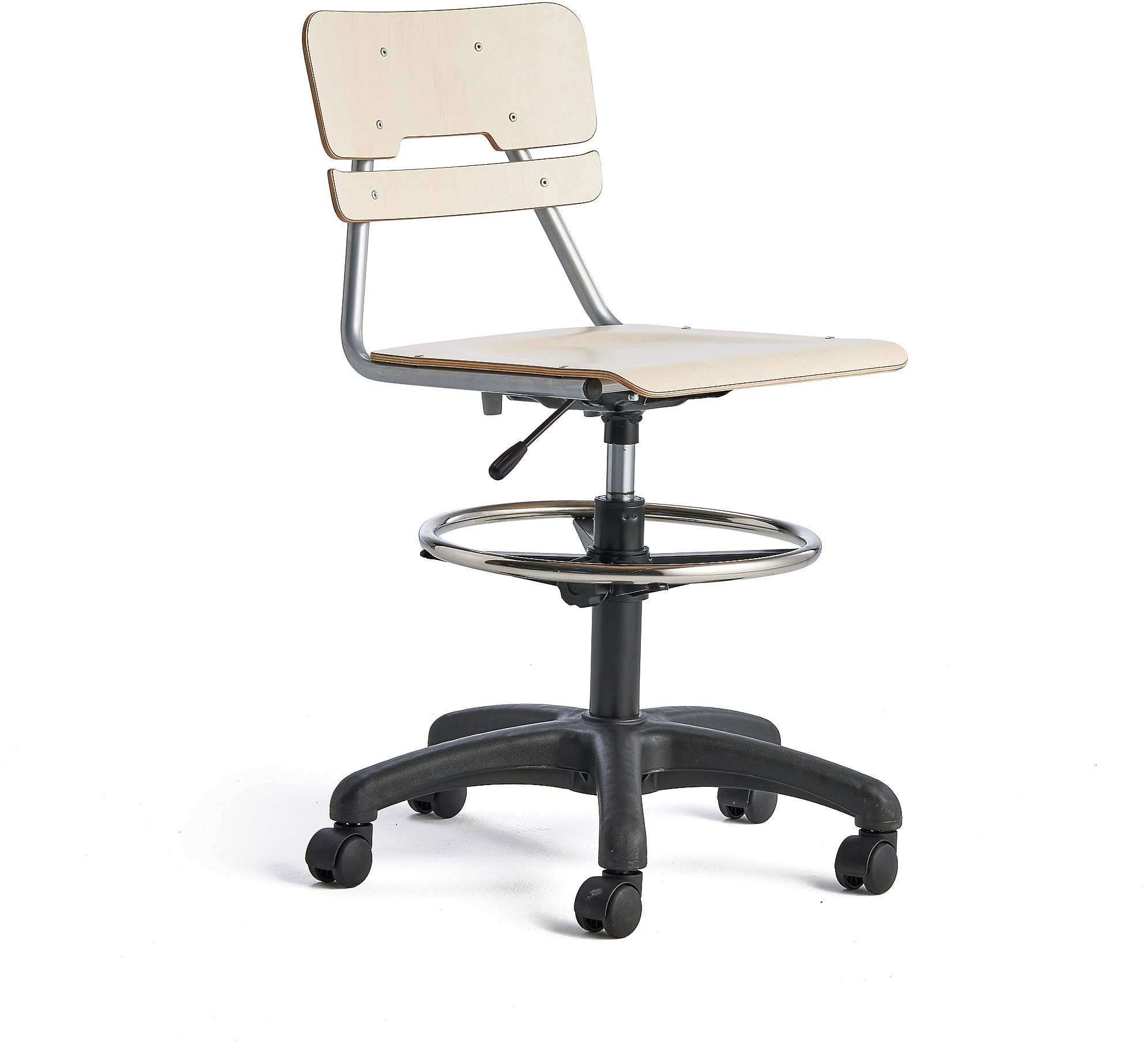 H AJ Produkty Krzesło LEGERE z regulacją wysokości, duże siedzisko, na kółkach, 530-720 mm, brzoza