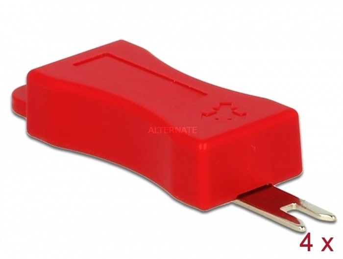 Delock 86412 bloker portów RJ-45 Czerwony 4 szt., Zestaw narzędzi