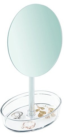 InterDesign Inter wzornictwo 09562eu stojący lusterku do makijażu półka do łazienki, plastik, metal, szkło, przezroczysty, 13,97 x 15,24 x 28,57 cm 09562EU