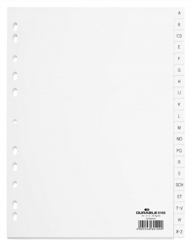 DURABLE Przekładki do segregatora A-Z A4 20 stron białe 6168-02