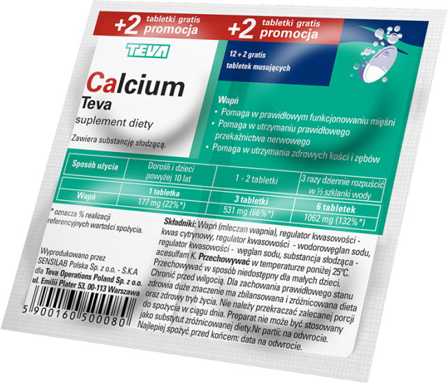 Teva PHARMACEUTICALS POLSKA SP. Z O. O. Calcium 12+2 Tabletek musujących