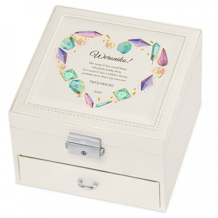 Murrano Szkatułka na Biżuterię Kremowa z Nadrukiem Klejnoty SZKT-BB-013