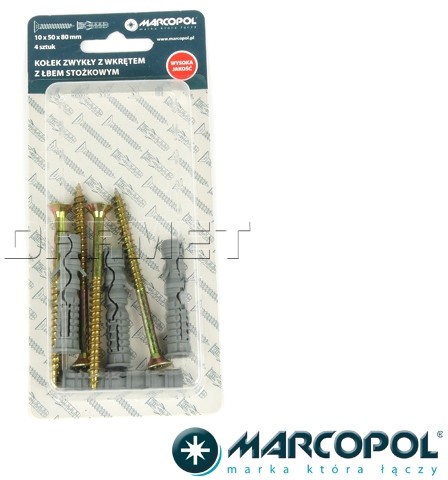 Kołki rozporowe z wkrętami 10 x 50 x 80 mm, 4 szt. - MARCOPOL (QB0104) QB0104