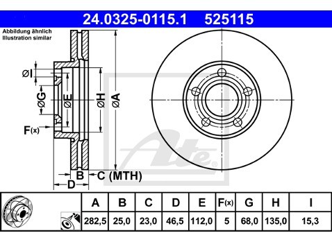 ATE TARCZA HAM POWER DISC 24.0325-0115.1 VW PASSAT 1.8 T 02-05  24.0325-0115.1