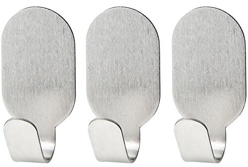 Fackelmann 61437 haczyków samoprzylepnych ze stali nierdzewnej 3 sztuki, owalna, srebrna, 3,7 x 1,8 x 2 cm 61437
