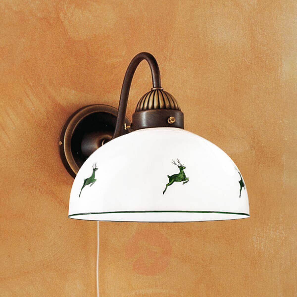 Kolarz Rustykalna lampa ścienna Nonna zielona z jelaniami