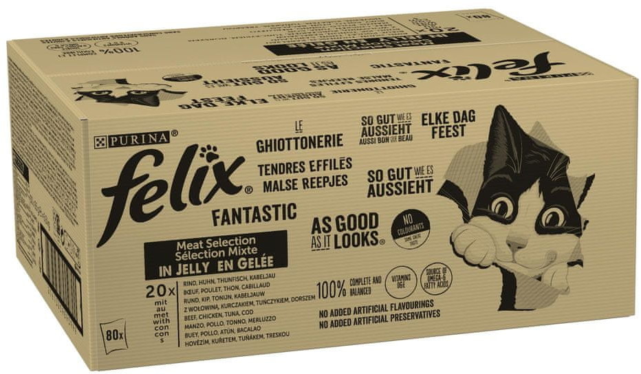 Purina Felix karma dla kotów wołowina/kurczak/dorsz/tuńczyk w galarecie 80x85 g