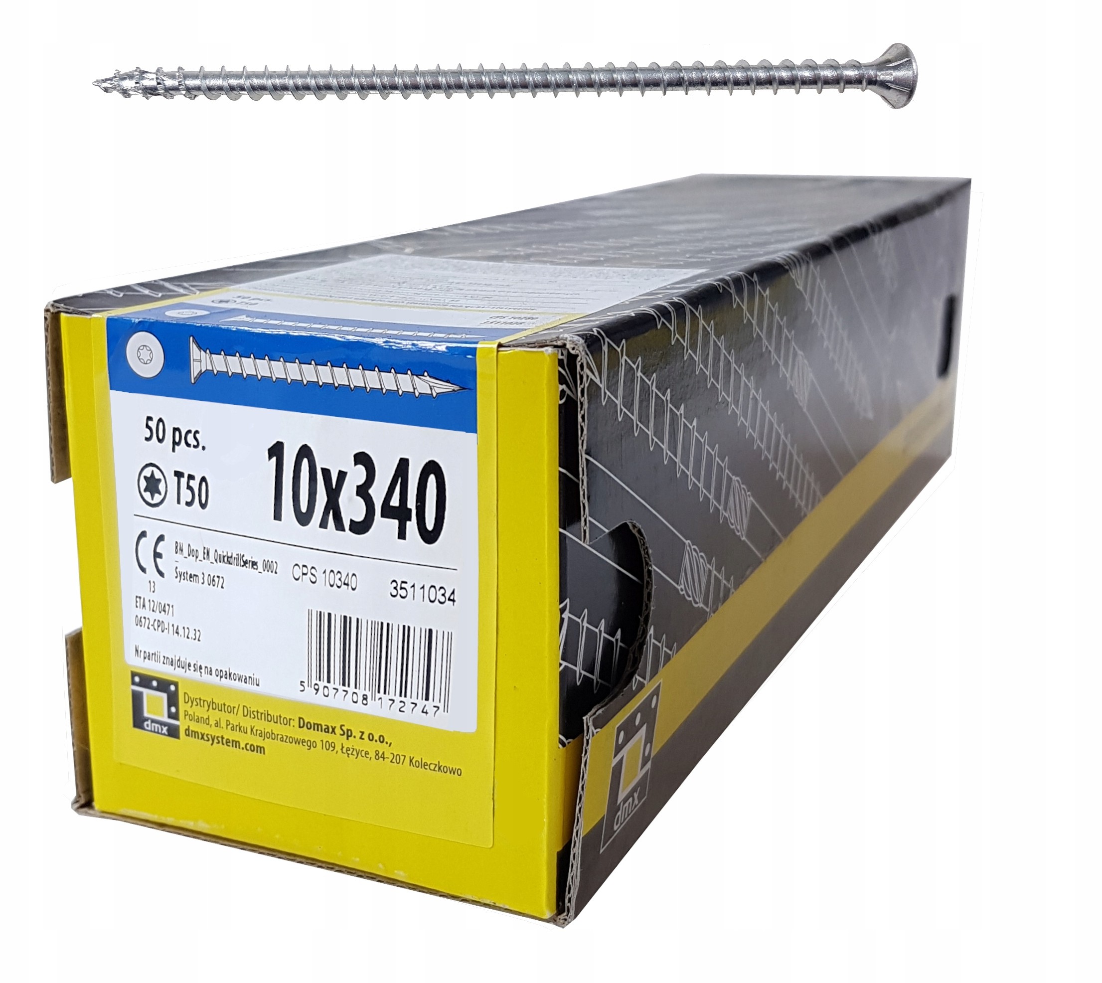 Wkręt ciesielski Cps 10x340 pełny gwint łeb Stożek