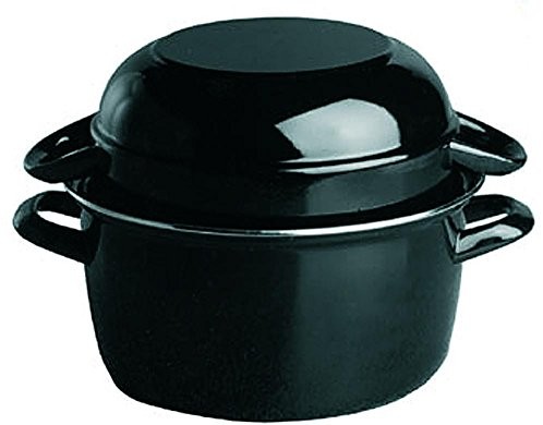 Genware GSP garnek do małży do 1 kg o średnicy ok. 18 cm czarna emailiertes garnek do blachy stalowej z brzegiem ze stali szlachetnej Pojemność: 2,25 litra pokrywką 1,25 L 625