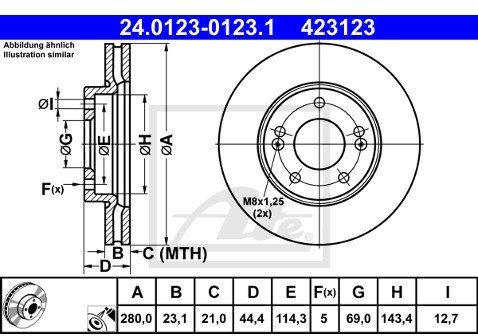 ATE Tarcze hamulcowe (komplet 2 sztuk) 24.0123-0123.1