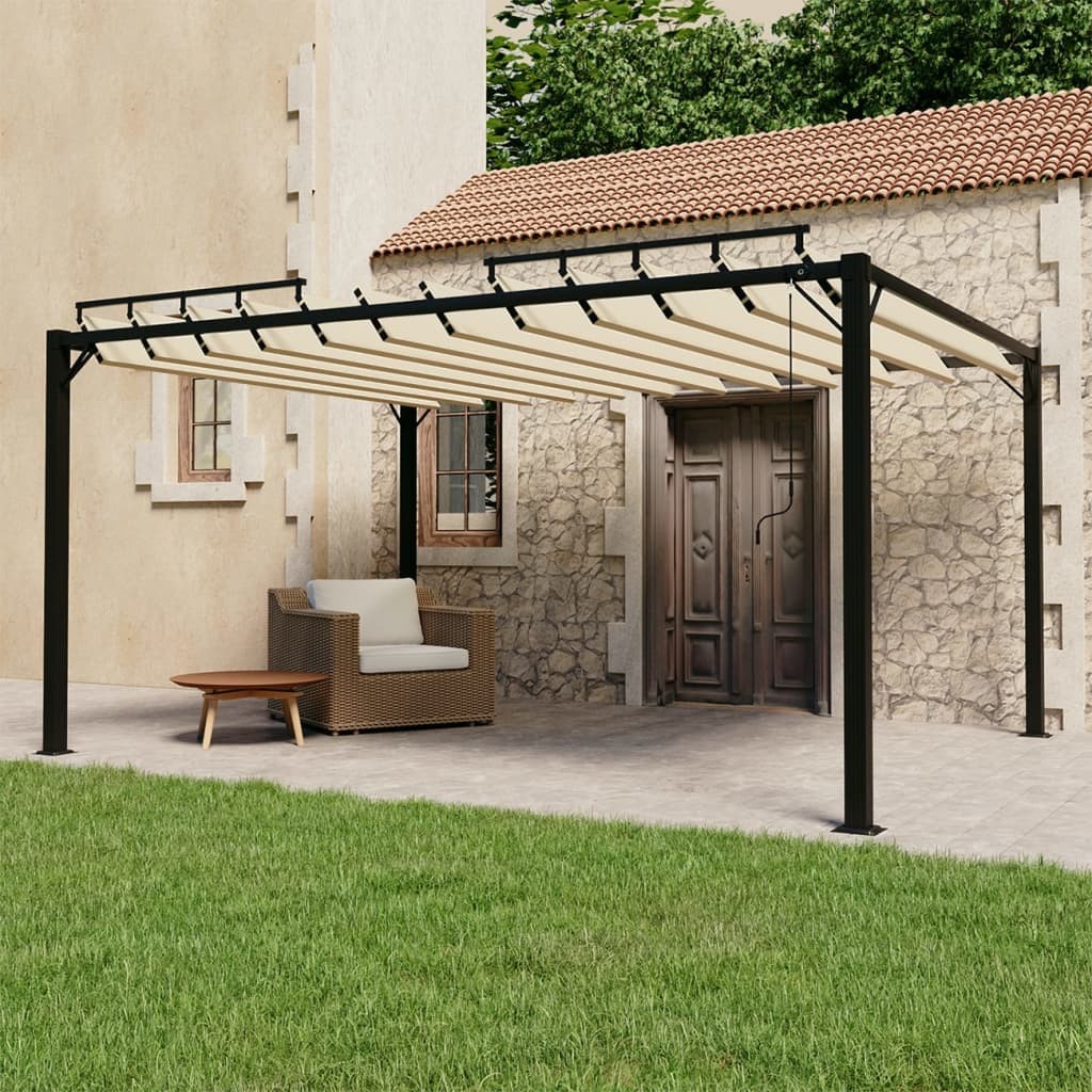 vidaXL Altana z żaluzjowym dachem 3x4 m, kremowa, tkanina i aluminium