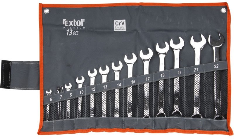Extol PREMIUM Klucze oczkowo płaskie w pokrowcu zestaw 13szt 6733