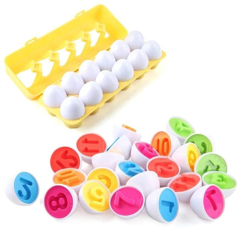 Puzzle klocki jajka 12 szt wytłaczanka Montessori liczby i kolory KX5964
