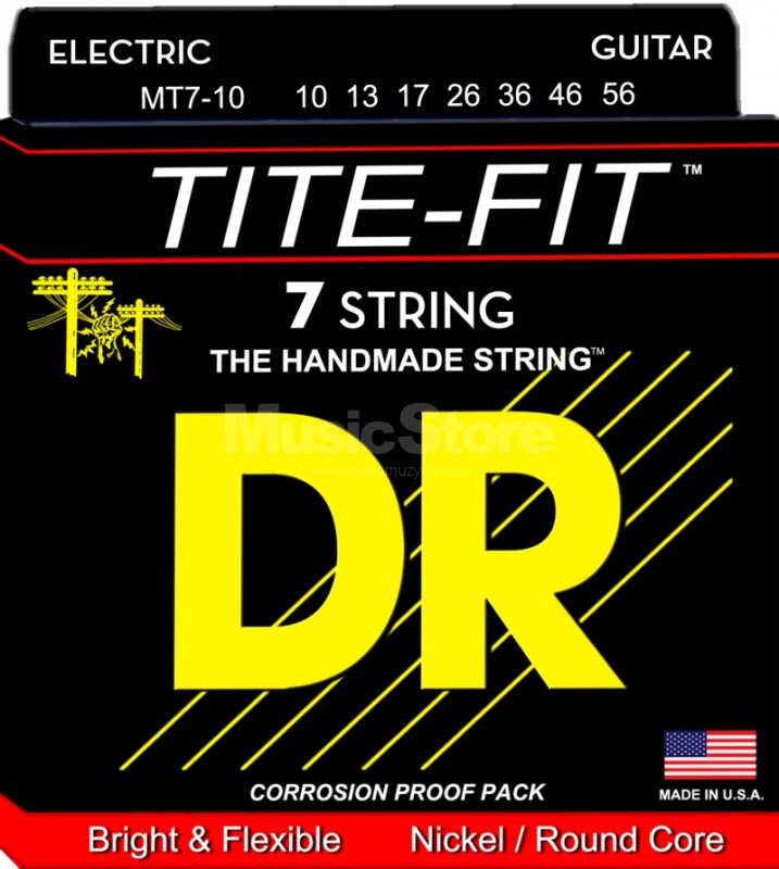 DR Strings tite-fit - mt7-10 - Electric Guitar String Set, 7-String, Medium Tight, .010-.056