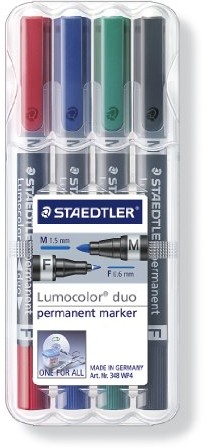 Staedtler Lumocolor duo 348 WP4 zestaw 4 markerów permanentnych w dającym się ustawić opakowaniu Staedtler 348 WP4