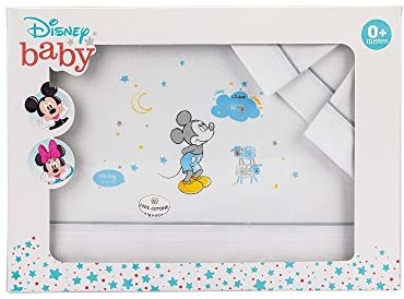 INTERBABY Amazon Disney - Pościel dla niemowląt 70x140cm Mickey biała i szara 100% bawełna