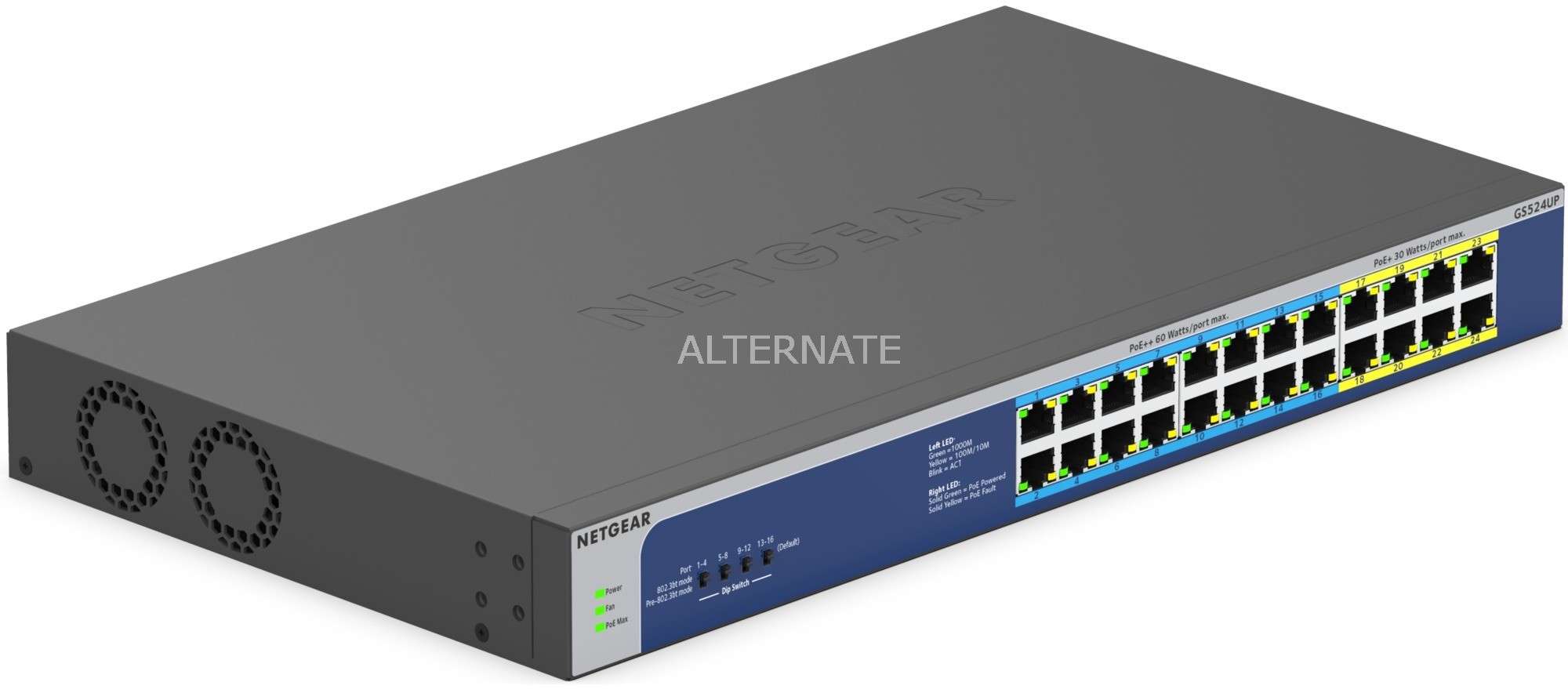 Netgear GS524PP Nie zarz$885dzany Gigabit Ethernet (10/100/1000) Szary Obs$886uga PoE, Prze$887$888cznik