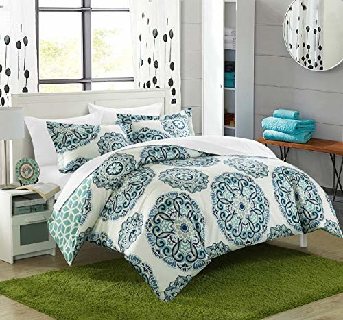 Chic Home 3 Piece Ibiza Printed Medallion Reversible Geometric Backing Duvet Set, Full/Queen, Green by Chic Home DS4040-AN