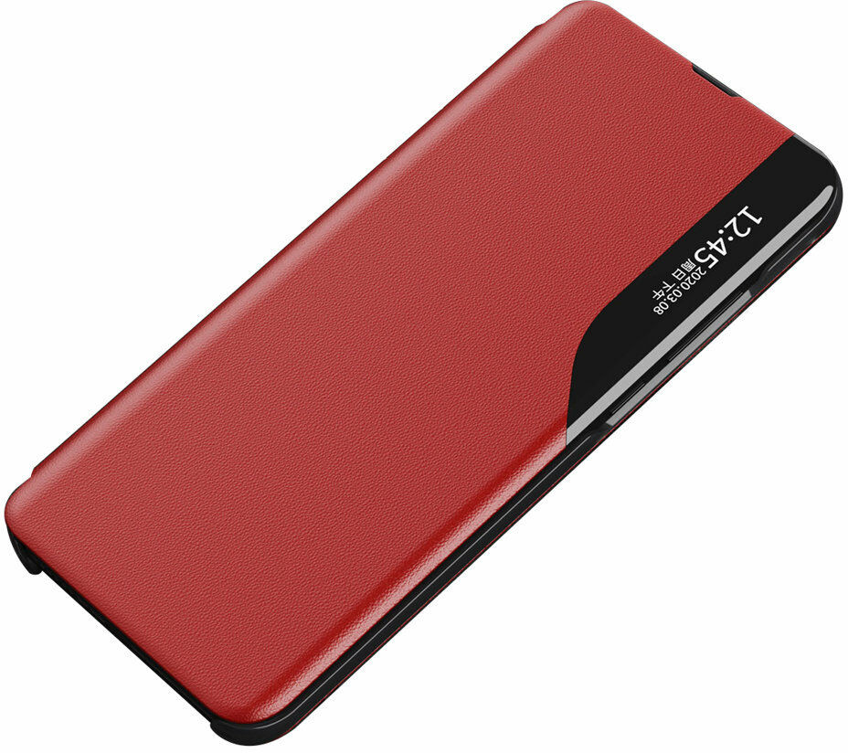 OEM clear View Eco Leather View Case elegancki futerał etui z klapką i funkcją podstawki Xiaomi Poco X4 NFC 5G czerwony
