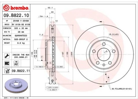 BREMBO Tarcza hamulcowa 09.B822.11