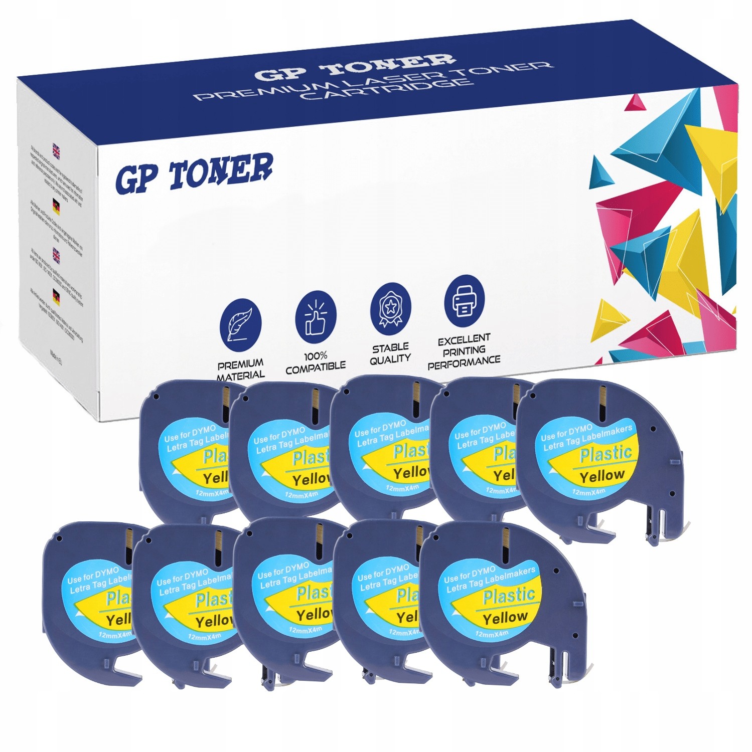 Dymo 10x Taśma do LetraTag 12mmx4m żółta 59423
