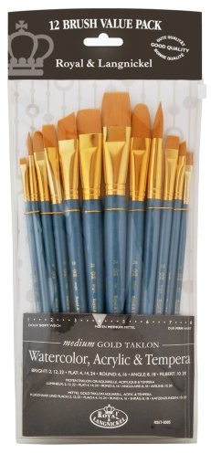 Royal Langnickel Royal & Lang Niklowo-9305  średni złota taklon 12-częściowy zestaw pędzli mieszane kupisz RSET-9305