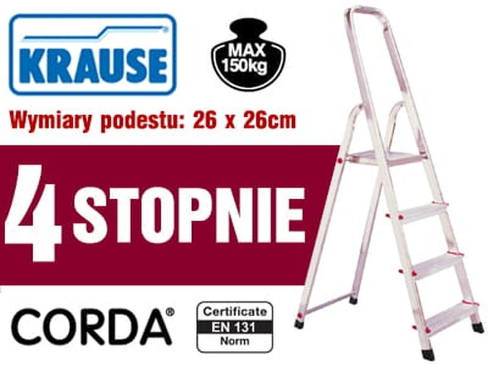 Krause 996 99674642 Aluminiowa drabina domowa Corda 4 stopnie wysokość robocza 2,80m) 74642-uniw