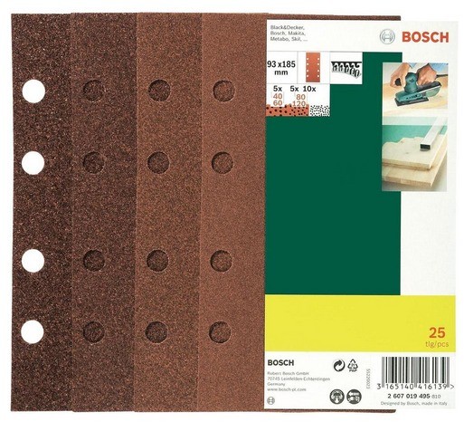Bosch BOSCH_elektonarzedzia BOSCH_elektonarzedzia Zestaw papierów ściernych Promoline 93 x 185 mm 25 elementów)