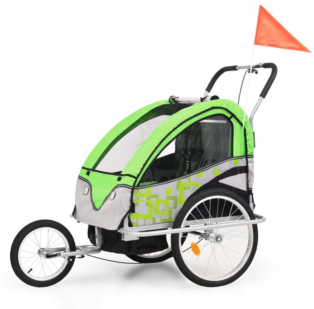 vidaXL Rowerowa przyczepka dla dzieci/wózek 2-w-1 Zielono-szara