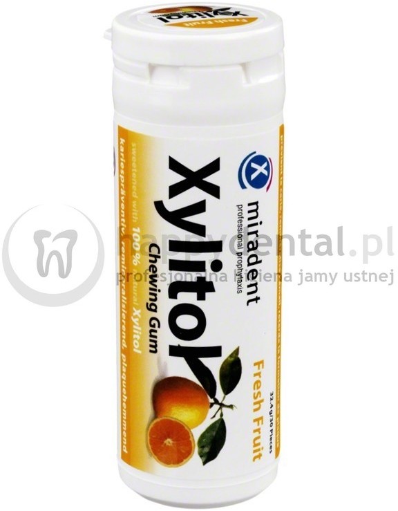 Miradent MIRADENT Xylitol Chewing Gum 30sztuk - guma do żucia z ksylitolem przeciw próchnicy (smak: Owoce Cytrusowe - FRESH-FRUIT)