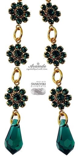 Swarovski KOLCZYKI EMERALD FEEL LONG ZŁOTE SREBRO