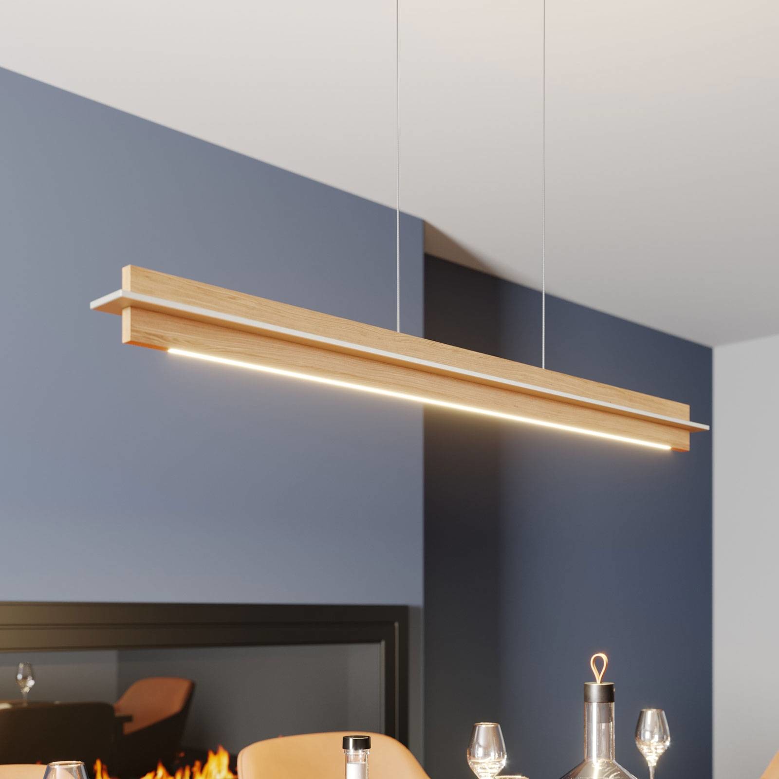 ROTHFELS Rothfels Lexa lampa wisząca LED, dąb/nikiel 118 cm