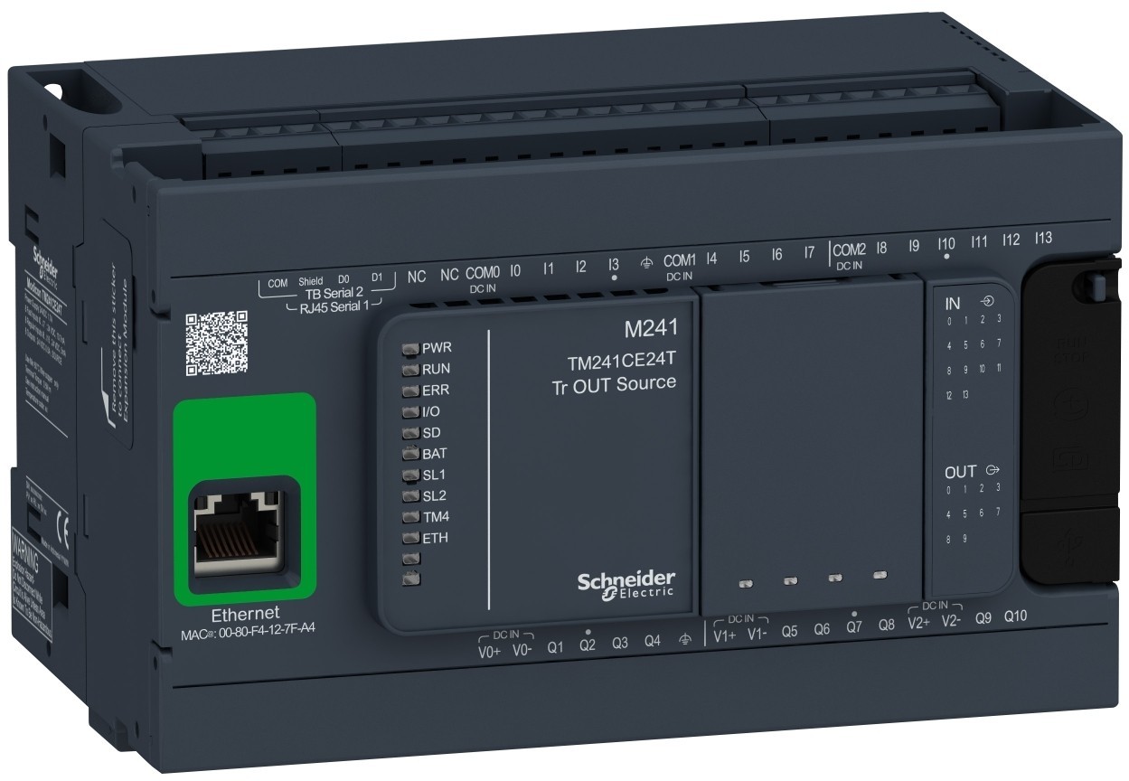 Schneider Electric TM241CE24T Sterownik PLC na szynę DIN, łącznie 24 wejść/wyjść, ethernet TM241CE24T