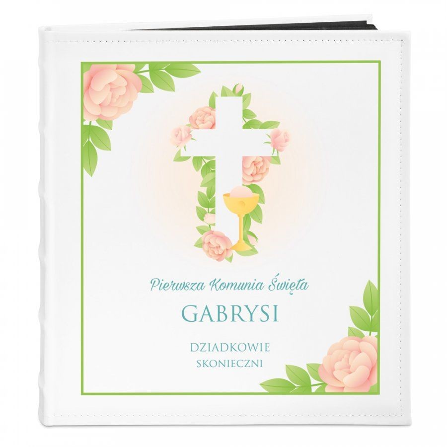 NA Murrano Album Zdjęcia Duży Pamiątka I Komunii Różany Krzyż Nadruk ALB-BC-BK-UV-029
