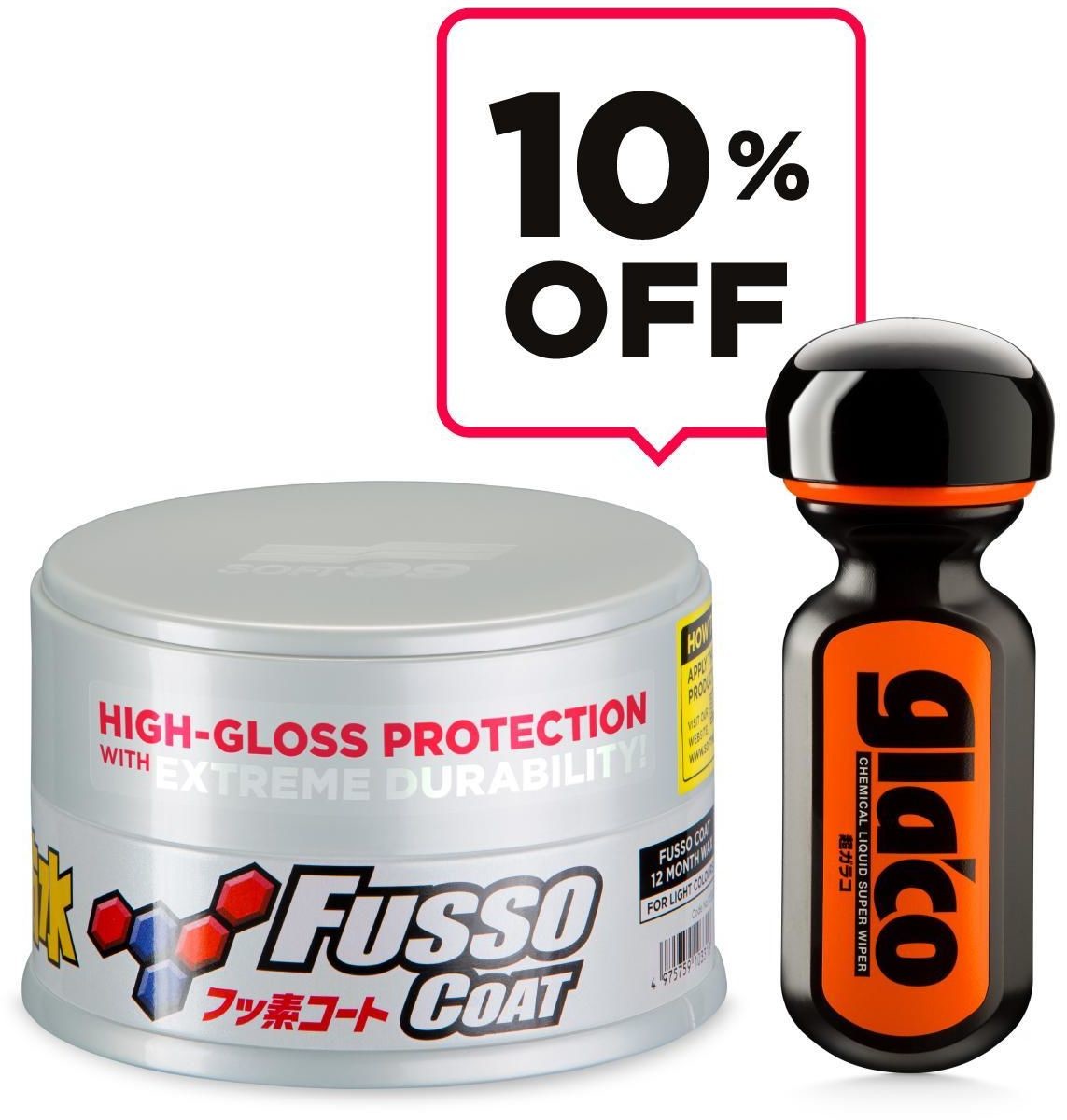 SOFT99 New Fusso Coat 12 Months LIGHT Wax 200g + Ultra Glaco - niewidzialna wycieraczka o wysokiej trwałości p-26676