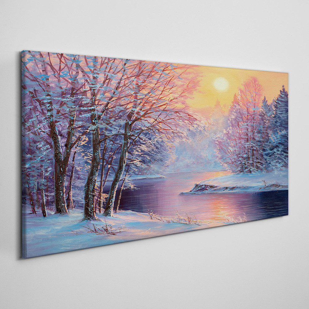 PL Coloray Obraz Canvas zima rzeka drzewa słońce 120x60cm