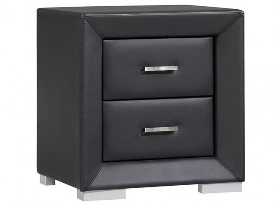 Vente-Unique Stolik nocny CAPITOLE - 2 szuflady - Czarna ekoskóra