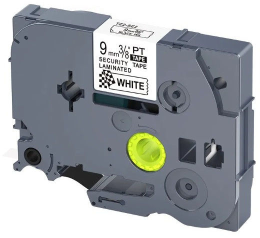 Brother TZ-SE2 / TZe-SE2, 9mm x 8m, czarny druk / biały podkład, bezpieczeństwo, taśma zamiennik