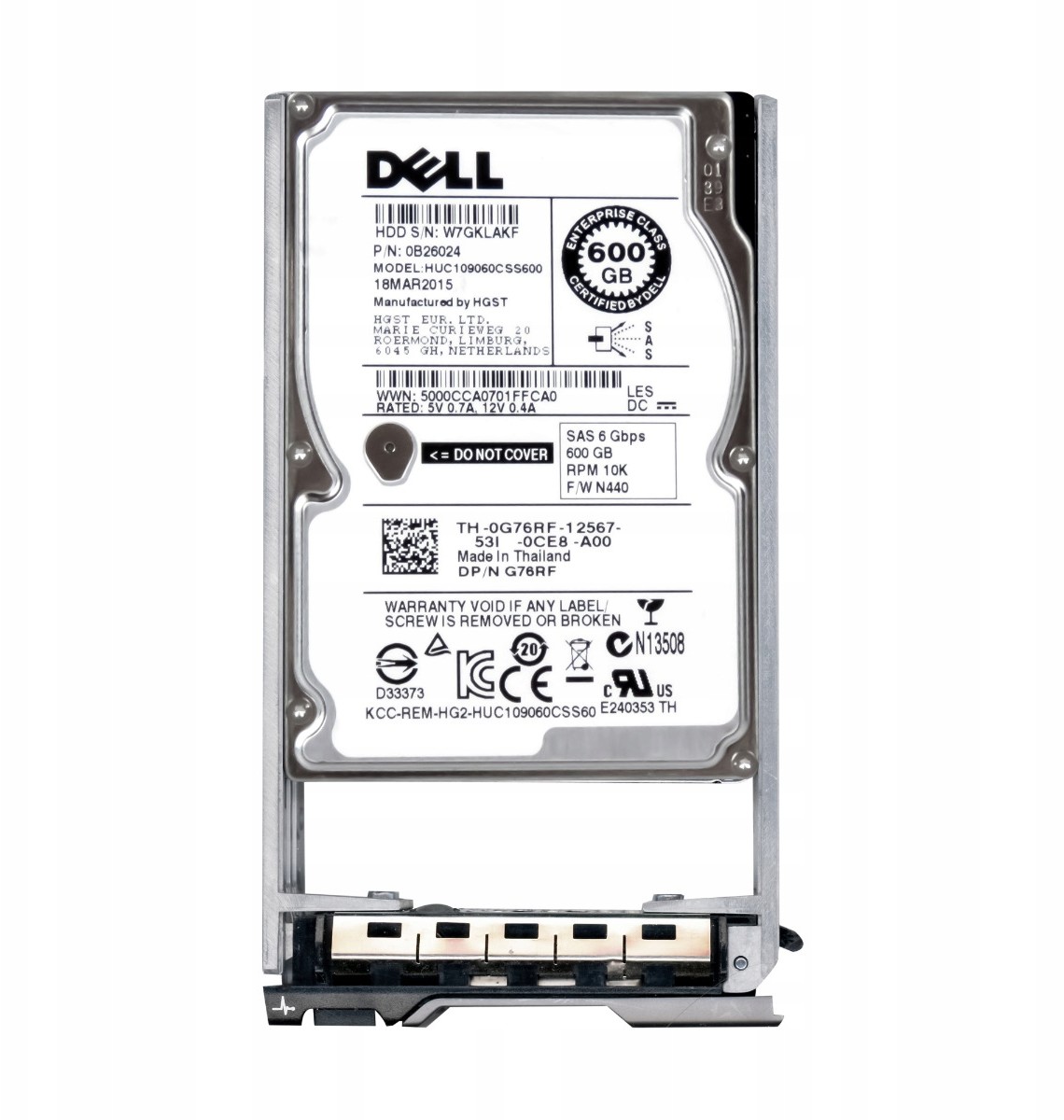 Dell 0G76RF 600GB 10K SAS-2 2.5'' HUC109060CSS600