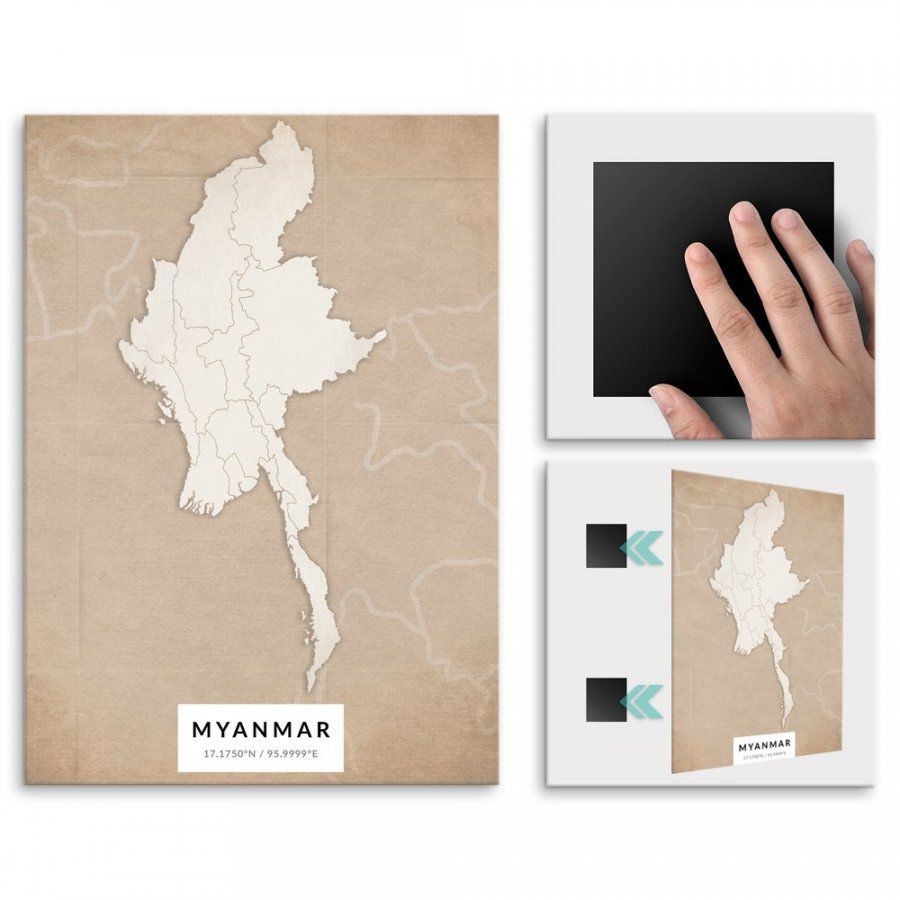 Pix4home Plakat metalowy Mapa Vintage Mjanma M POS-M-04346